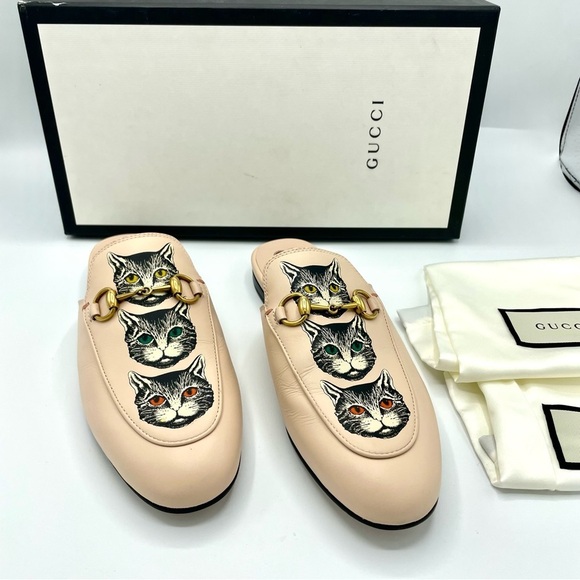 GUCCI Women's Princetown Leather Mule Slide Mystic Cat Pink Horsebit 36 - Picture 6 of 12